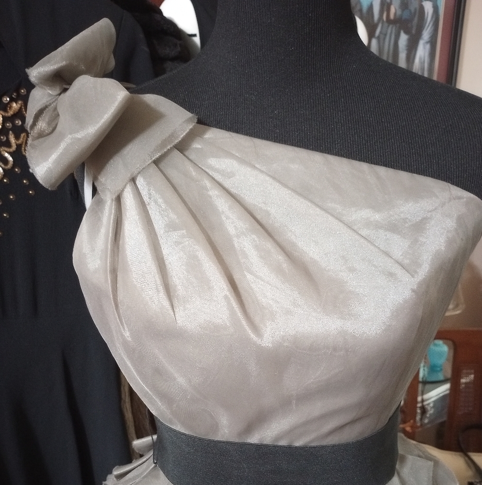 Vera Wang One Shoulder Dress in Silver and Black